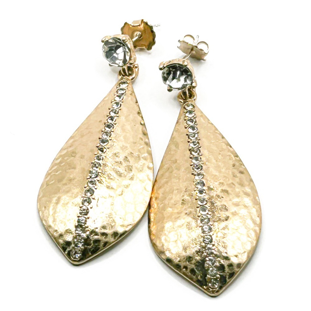 NWOT 18 k gold plated, 1 1/2” long earrings  with crystals